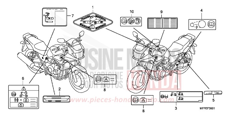 WARNETIKETT (CB1300SA) von CB1300 Super Bold'or ABS PEARL SUNBEAM WHITE (NHA66KF) von 2010
